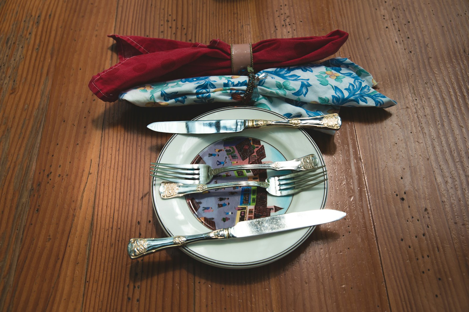 Silver flatware set on a tabletop